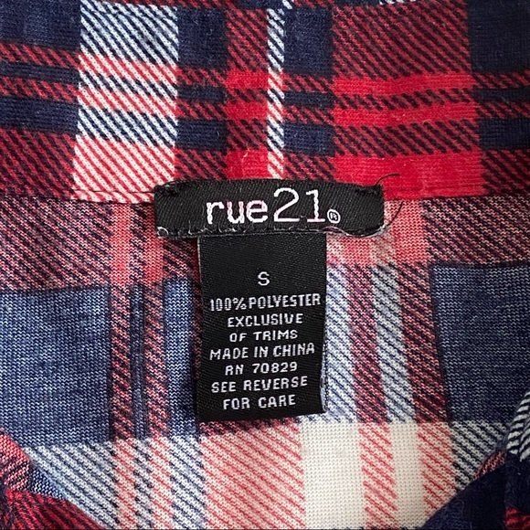Rue 21 Long Tunic Red Flannel Shacket Shirt Convertible Sleeves - Picture 6 of 12